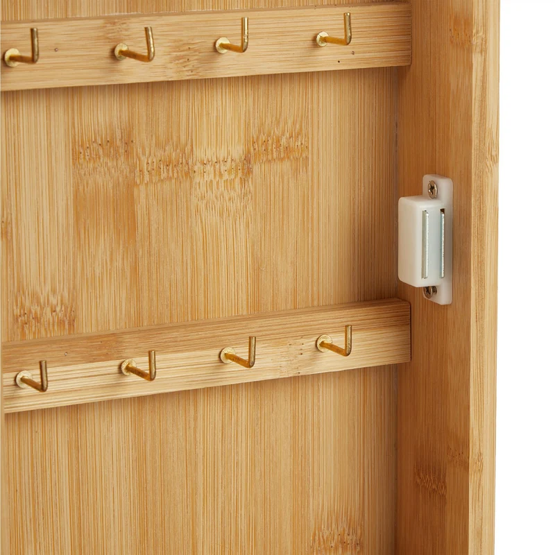 Armoire à clés murale design naturelle 8 crochets rangement efficace 40 x 30 x 15 cm en bambou naturel 13_0015047