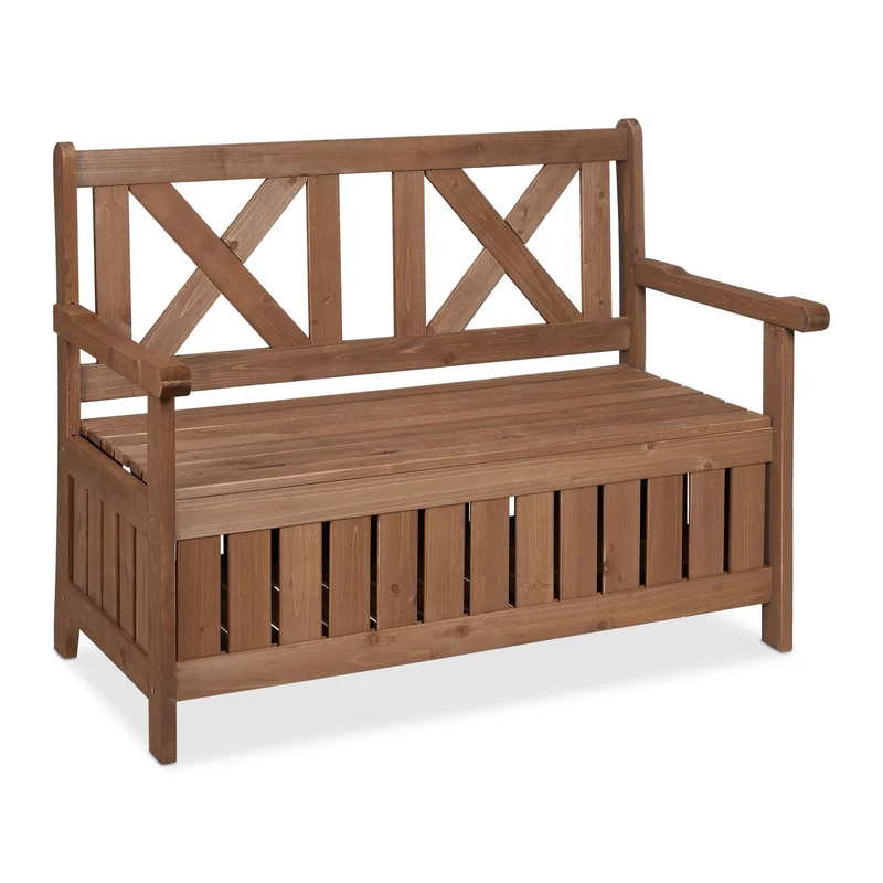 Banc de jardin coffre rustique 2 places 130 x 50 x 60 cm rangement pratique ambiance cosy en bois marron 13_0011352