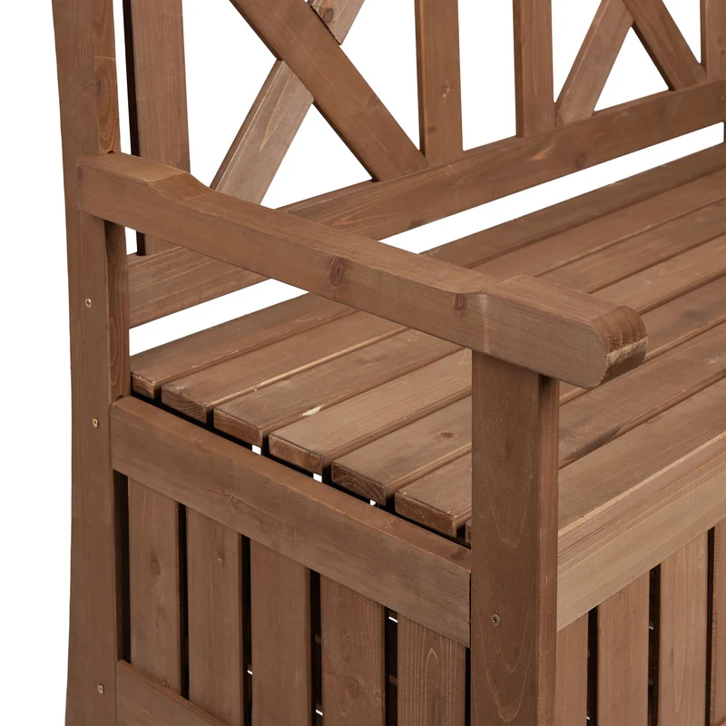 Banc de jardin coffre rustique 2 places 130 x 50 x 60 cm rangement pratique ambiance cosy en bois marron 13_0011352