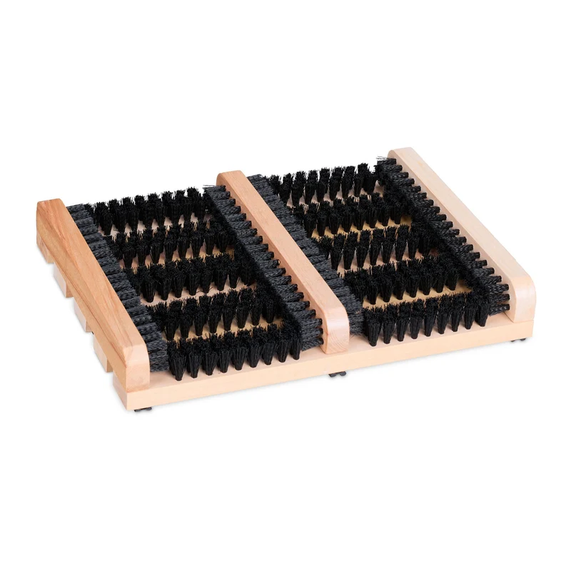 Grille gratte-pieds pratique jardin terrasse entrée 80 x 25 x 5 cm brosses en plastique finition bois marron 13_0015945