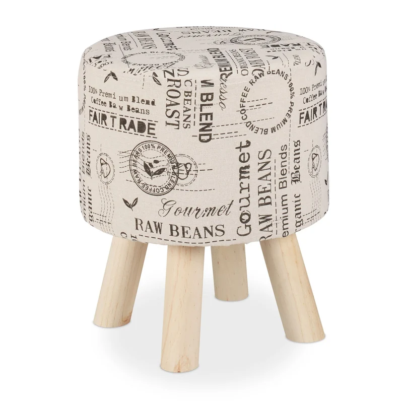 Pouf coiffeuse rembourré décoratif salon confort 45 x 45 x 45 cm en tissu imprimé beige 13_0010872
