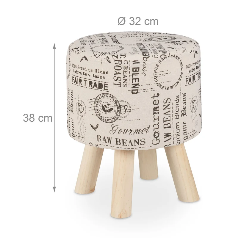 Pouf coiffeuse rembourré décoratif salon confort 45 x 45 x 45 cm en tissu imprimé beige 13_0010872