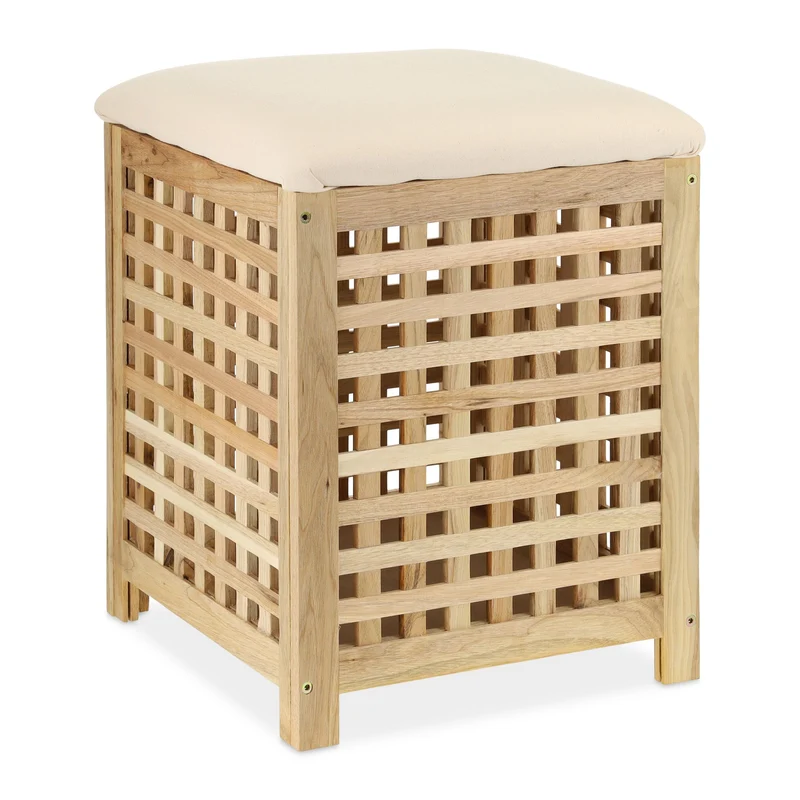 Panier à linge avec siège rembourré salle de bain 80 x 40 x 40 cm en bois de noyer crème 13_0011067