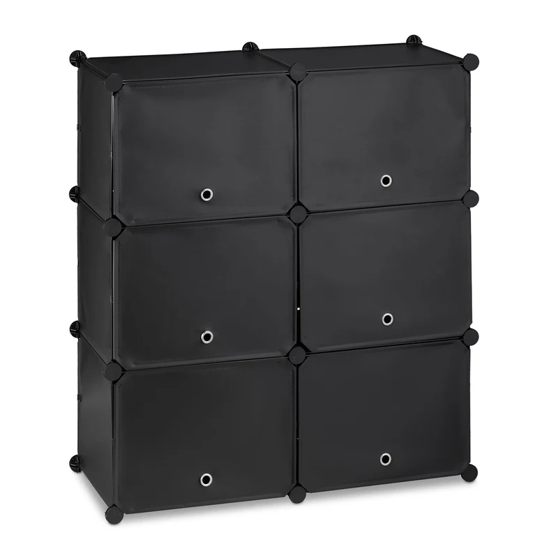 Étagère à chaussures modulable petite entrée 12 compartiments rangement optimal design épuré en plastique noir 13_0010977
