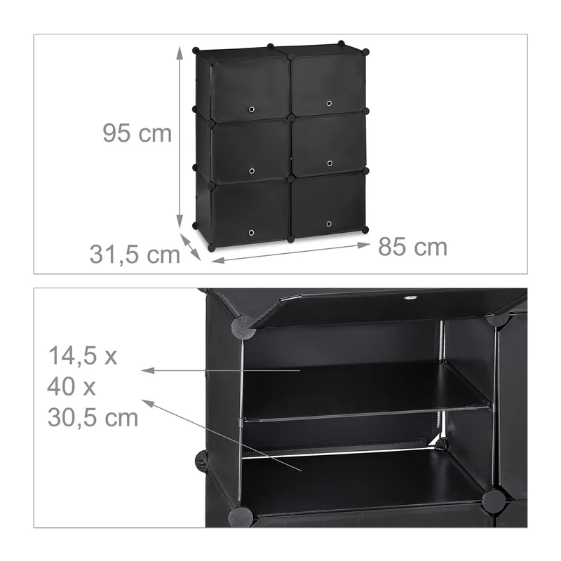 Étagère à chaussures modulable petite entrée 12 compartiments rangement optimal design épuré en plastique noir 13_0010977