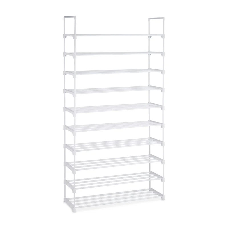 Étagère à chaussures modulable pour dressing 175,5 x 93 x 30,5 cm rangement flexible 10 niveaux en acier blanc 13_0011371
