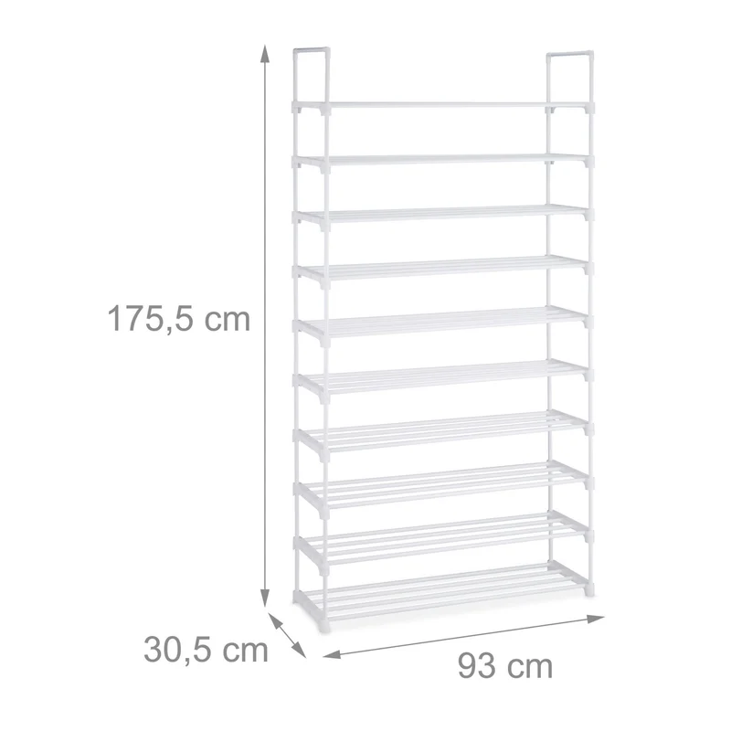 Étagère à chaussures modulable pour dressing 175,5 x 93 x 30,5 cm rangement flexible 10 niveaux en acier blanc 13_0011371