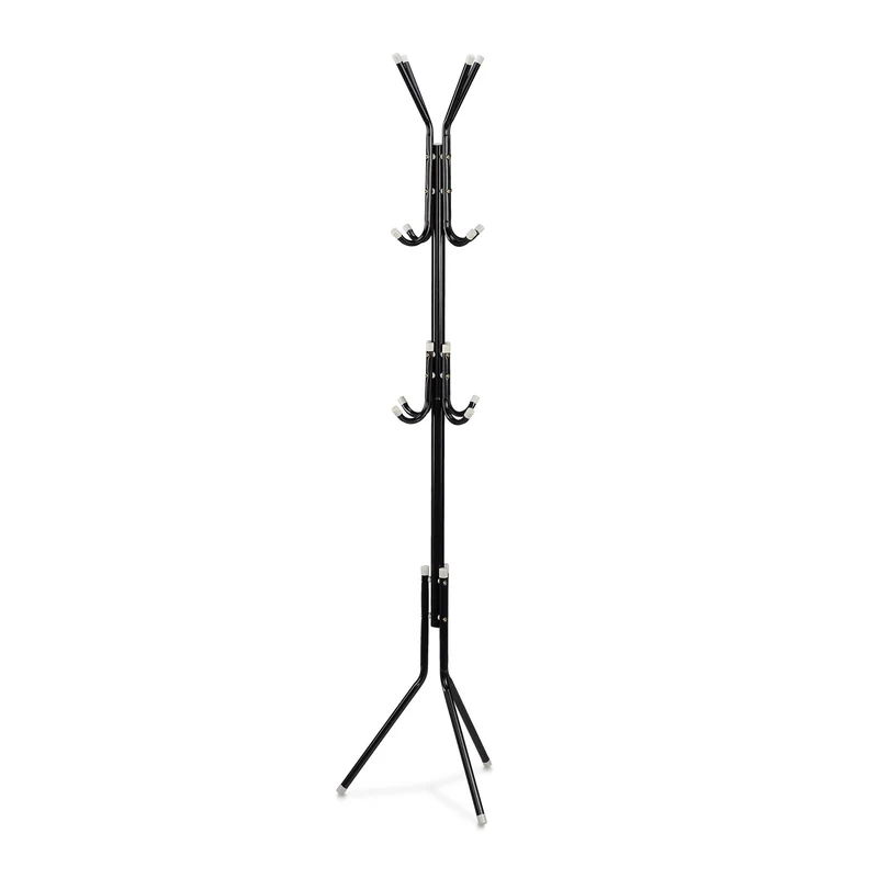 Porte-manteau classique simple salon bureau 12 crochets peu encombrant 170 x 40 x 40 cm en métal noir 13_0010277