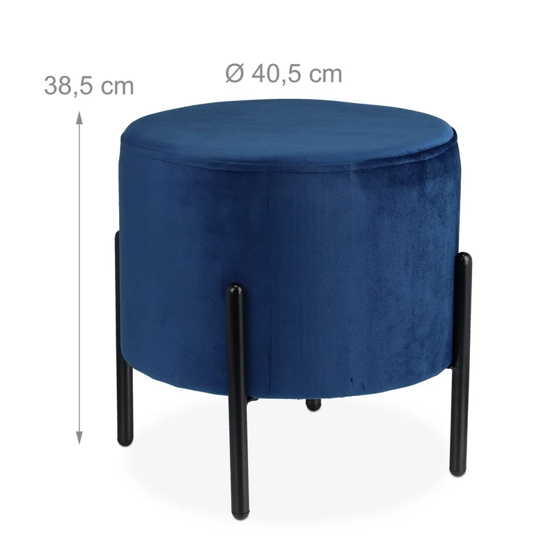 Tabouret d'appoint moderne 40 x 40 x 45 cm assise douce décoratif en velours bleu 13_0011073