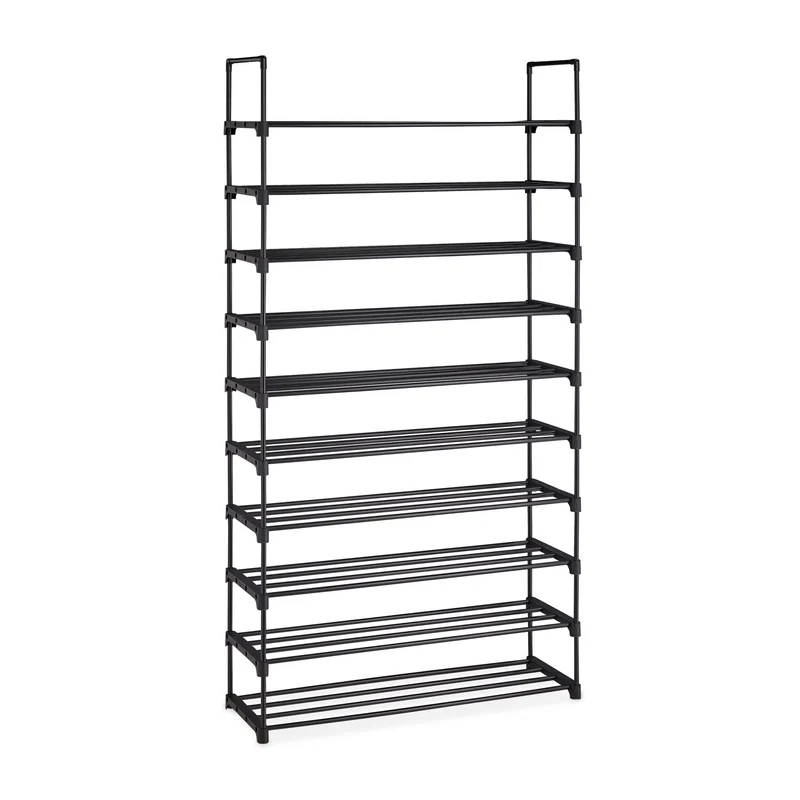 Étagère à chaussures modulable salon dressing 175,5 x 93 x 30,5 cm système emboîtable design moderne en acier noir 13_0011370