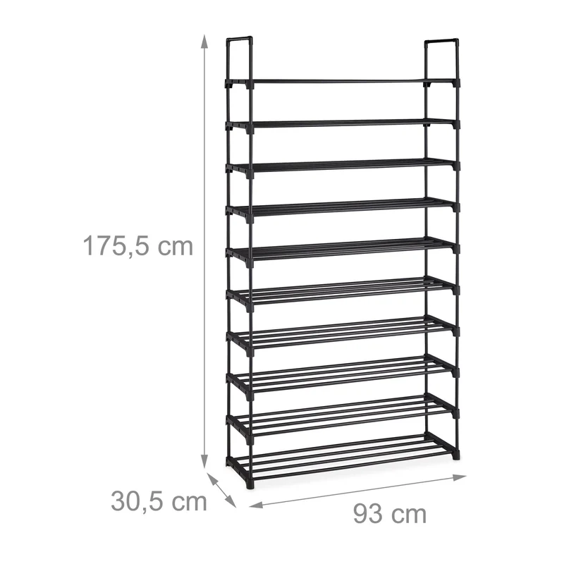 Étagère à chaussures modulable salon dressing 175,5 x 93 x 30,5 cm système emboîtable design moderne en acier noir 13_0011370