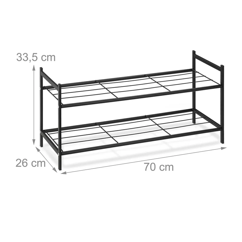 Étagère à chaussures empilable moderne entrée 70 x 26 x 33,5 cm rangement ordonné 6 paires en plastique noir 13_0011562