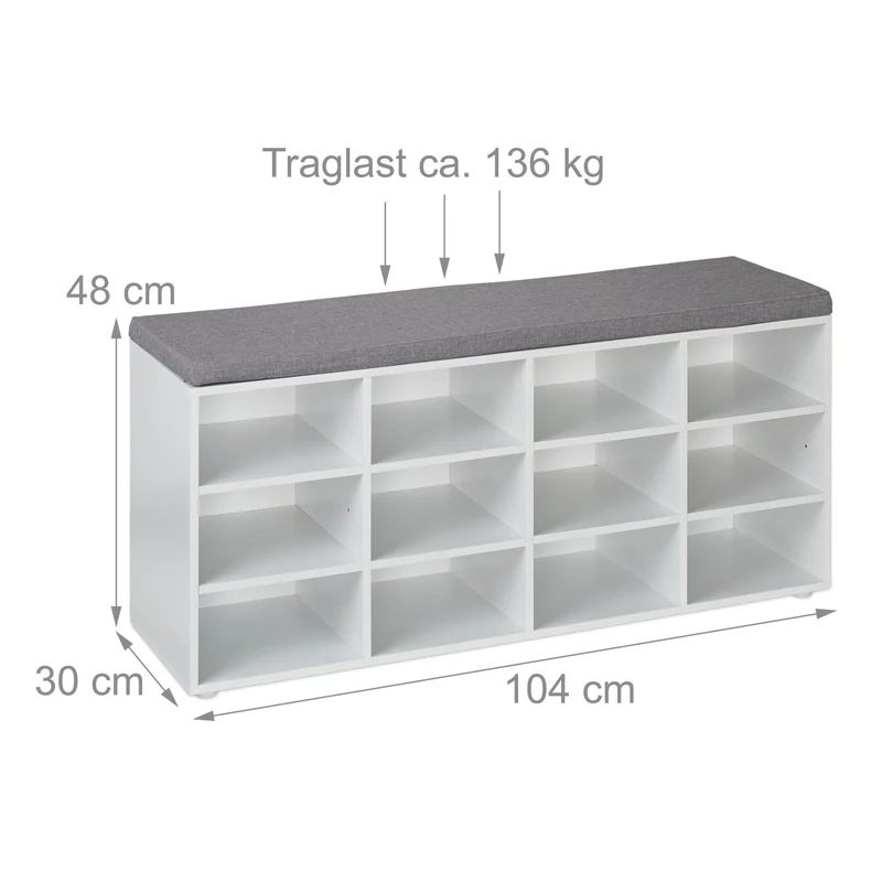 Banc à chaussures pratique et décoratif 48 x 104 x 30 cm avec assise confortable en panneaux de particules gris 13_0017088