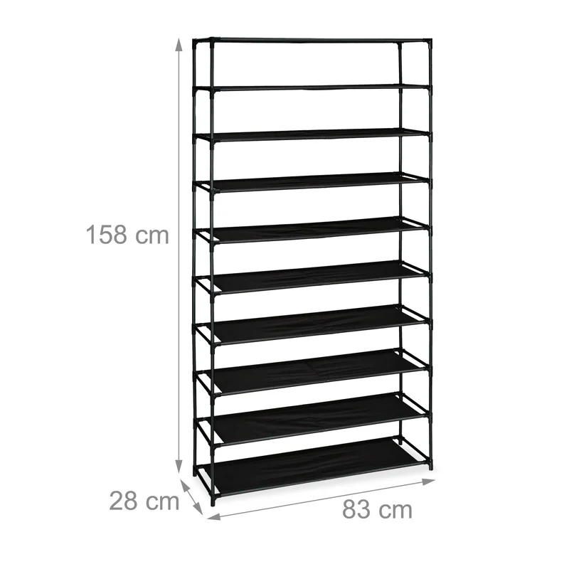Étagère à chaussures ouverte design pratique entrée 158 x 83 x 28 cm accès facile en acier noir 13_0015408