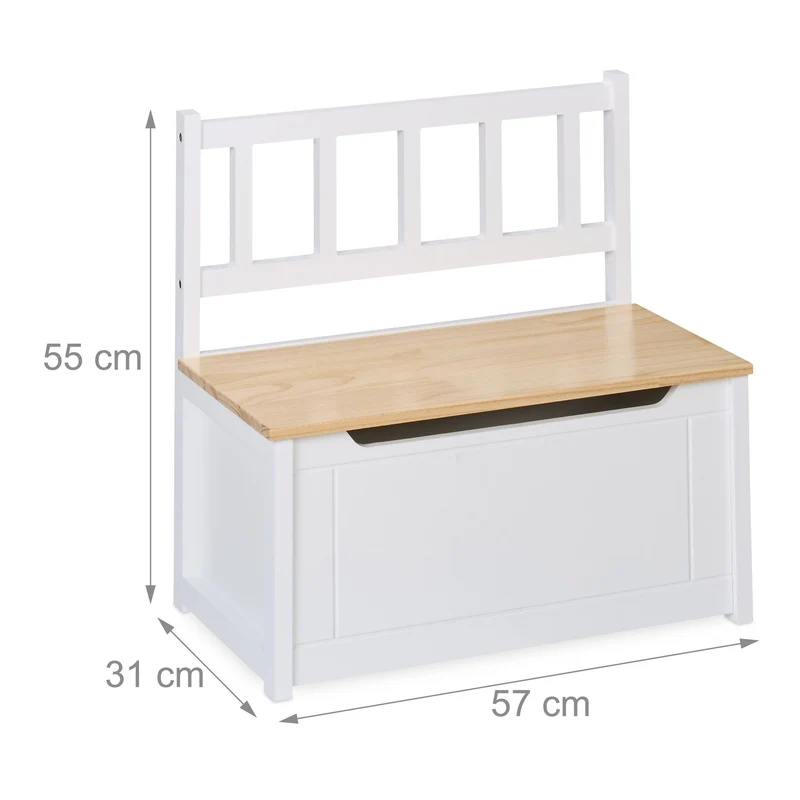Banc de rangement pratique pour enfant 55 x 57 x 31 cm couvercle anti-pincement style ludique en MDF blanc 13_0016880