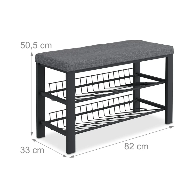 Banc à chaussures avec assise et rangement 90 x 40 x 45 cm design moderne couloir en métal noir 13_0015957