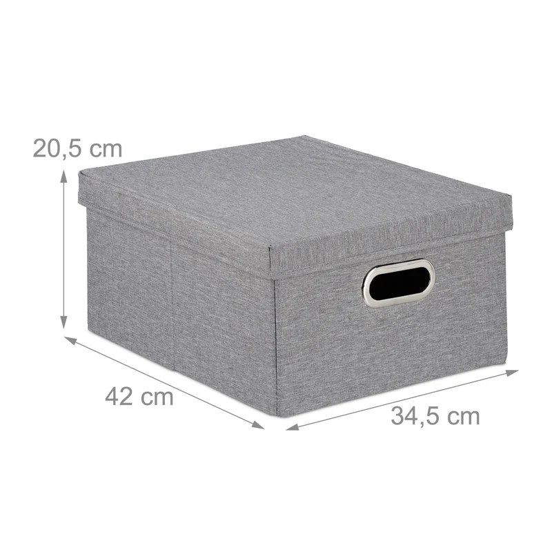 Lot de 2 boîtes de rangement pliantes modernes 20,5 x 34,5 x 42 cm avec couvercle en polyester beige 13_0009789
