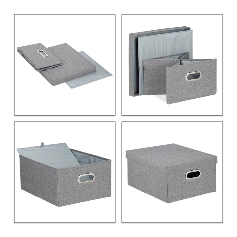 Lot de 2 boîtes de rangement pliantes modernes 20,5 x 34,5 x 42 cm avec couvercle en polyester beige 13_0009789