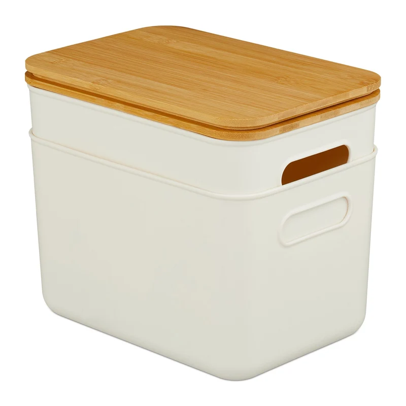 Lot de 2 bacs de rangement pratique empilables salle de bain bureau 16 x 26 x 17,5 cm en plastique naturel 13_0016852