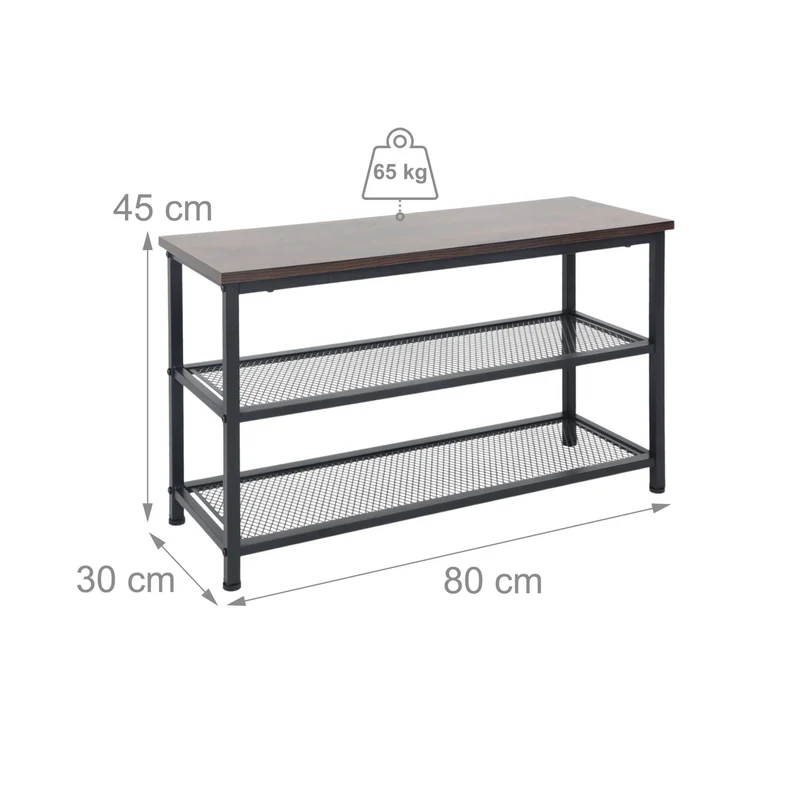 Étagère à chaussures pour 6 paires couloir chambre 45 x 80 x 30 cm design rustique avec tablette en métal noir 13_0017302