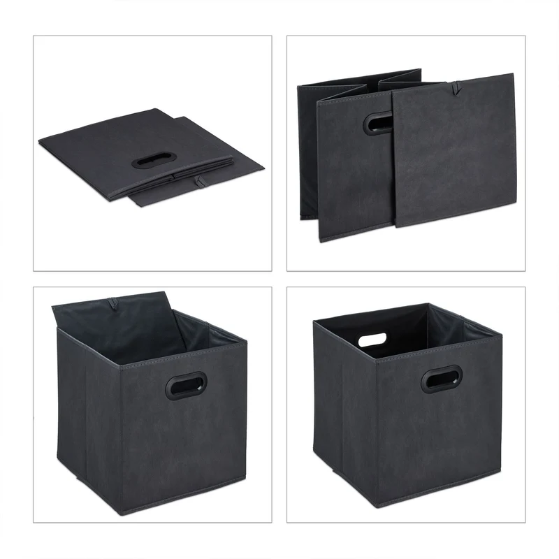 Lot de 4 boîtes de rangement pliables pratiques 30 x 30 x 30 cm en tissu anthracite 13_0013905