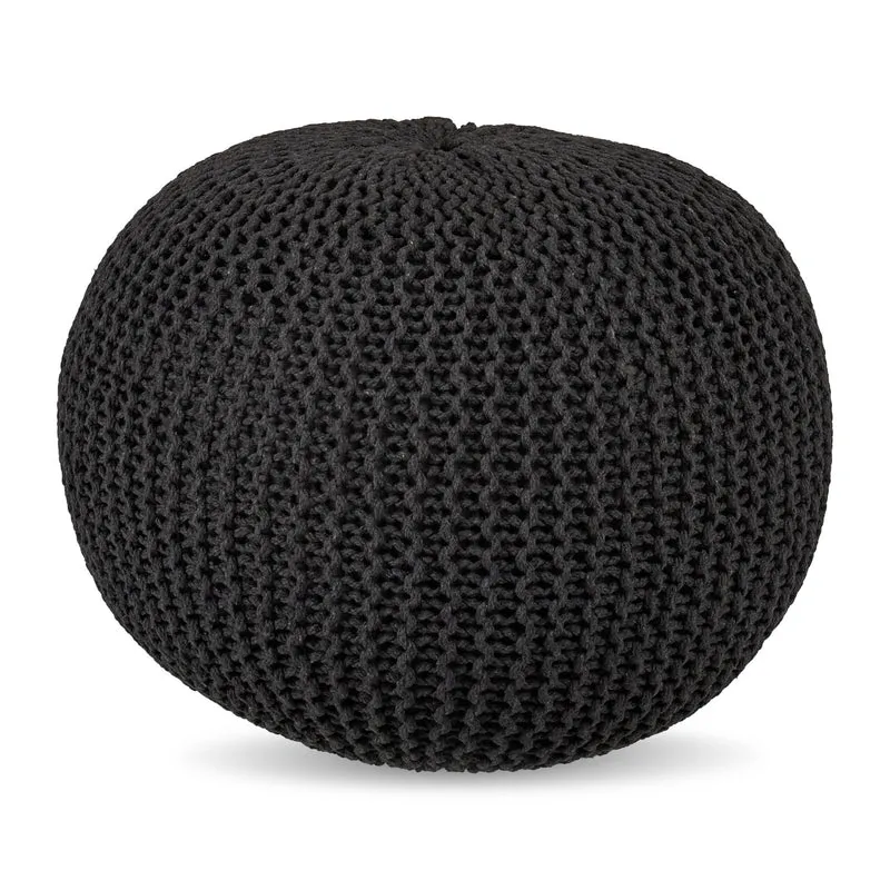 Pouf tricoté décoratif design bohème salon 33 x 46 cm en coton beige 13_0017866