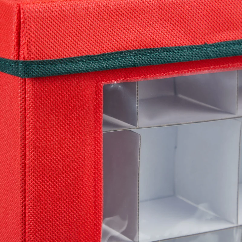 Boîte de rangement spacieuse pour boules de Noël 30 x 30 x 60 cm avec séparateurs ajustables en tissu rouge 13_0016201
