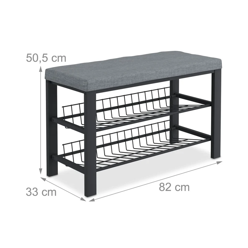 Banc à chaussures design contemporain avec rangement 50,5 x 82 x 33 cm assise rembourrée en métal gris 13_0015971