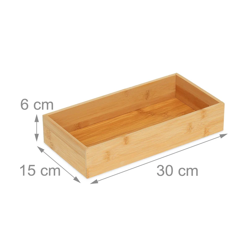 Boîte de rangement rectangulaire multi-usages cuisine bureau salle de bain 30 x 20 x 10 cm en bambou naturel 13_0011368
