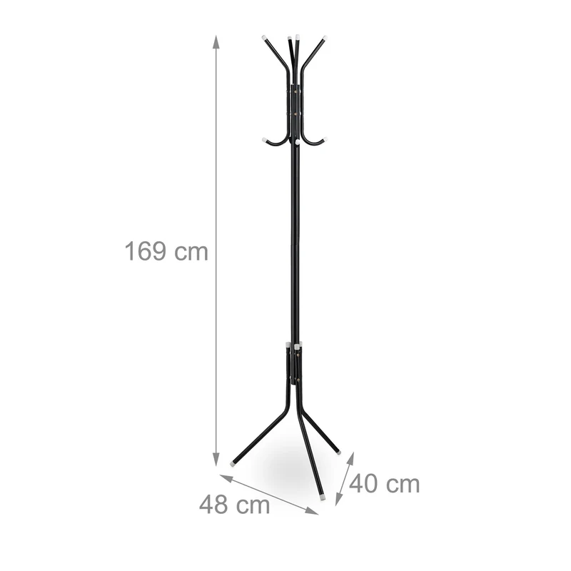 Portemanteau à trépied pratique pour l'entrée 8 emplacements 150 x 40 x 40 cm en métal noir 13_0016383