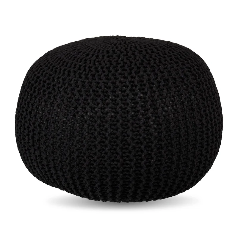 Pouf tricoté décoratif pour salon chambre 33 x 46 cm confort d'assise agréable design bohème en coton blanc 13_0017864