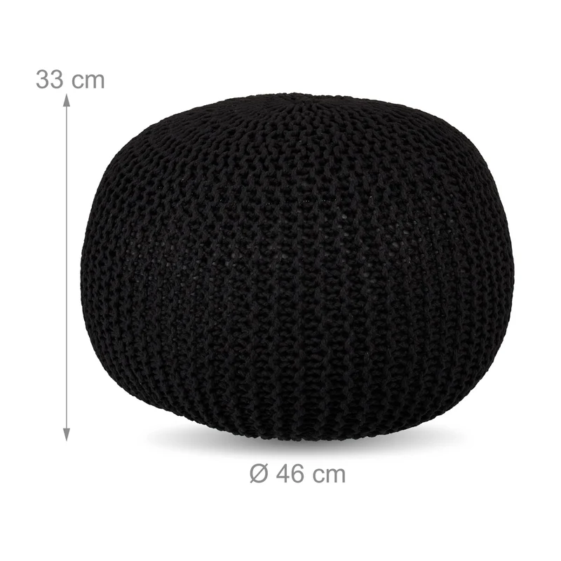 Pouf tricoté décoratif pour salon chambre 33 x 46 cm confort d'assise agréable design bohème en coton blanc 13_0017864