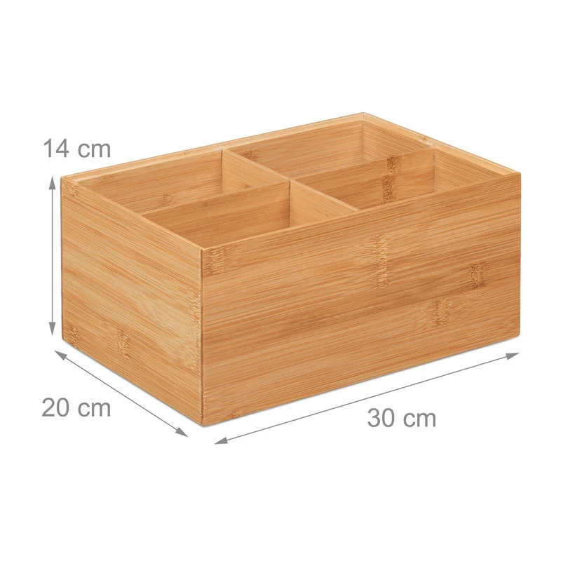 Boîte de rangement empilable 4 compartiments 14 x 30 x 20 cm pratique décorative en bambou naturel 13_0012731