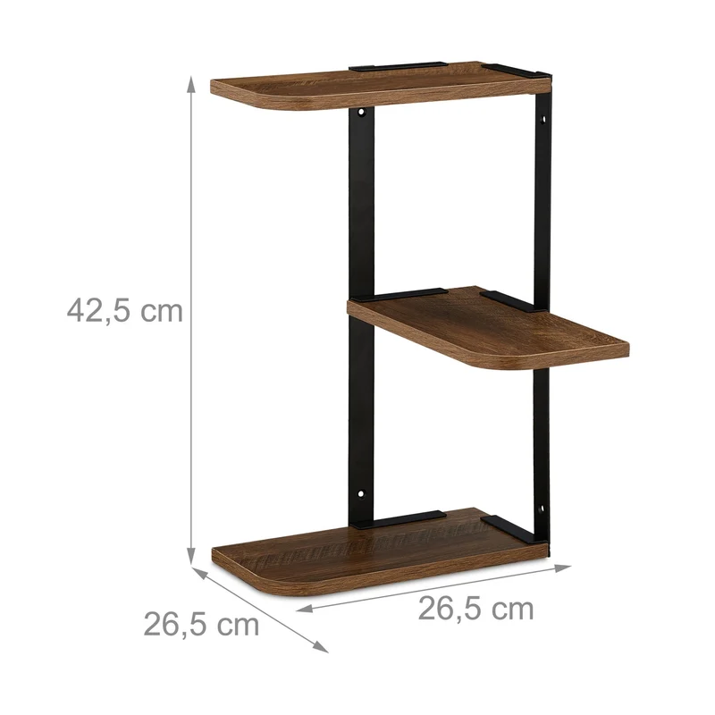 Étagère d’angle suspendue multifonctionnelle 3 niveaux utilisation optimale espace 55 x 55 x 15 cm en MDF brun 13_0010365