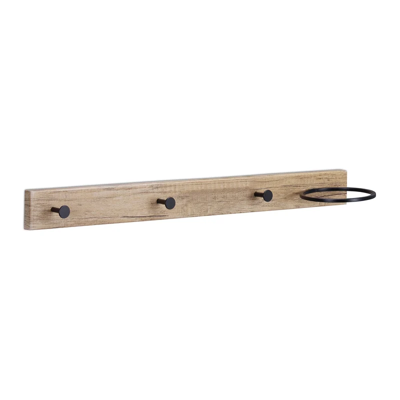 Porte-manteau mural design moderne avec anneau 60 x 20 x 15 cm pratique pour manteaux et sacs à main en bois brun 13_0011795