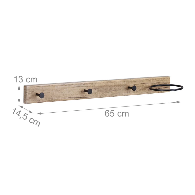 Porte-manteau mural design moderne avec anneau 60 x 20 x 15 cm pratique pour manteaux et sacs à main en bois brun 13_0011795