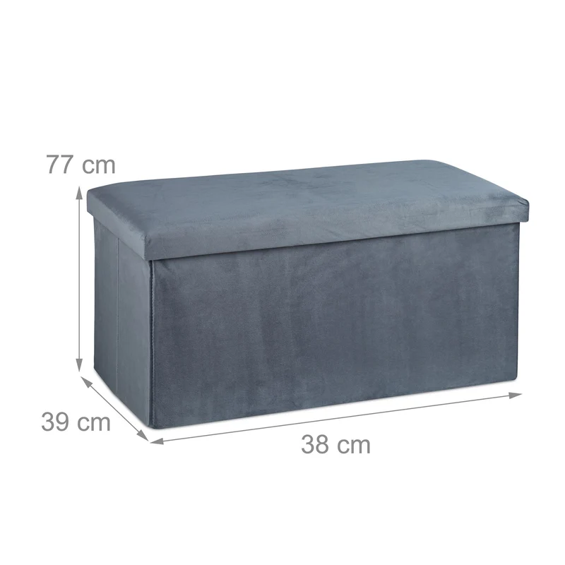 Banquette pliable avec coffre de rangement salon chambre 77 x 39 x 38 cm assise matelassée design élégant en MDF gris 13_0011178
