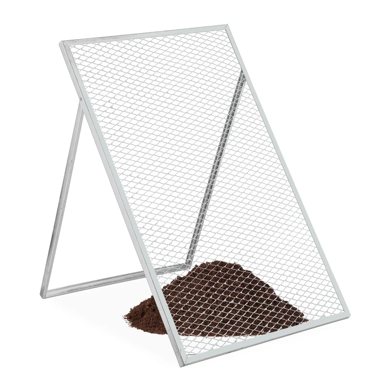 Tamis de jardin compacte polyvalent 100 x 60 cm idéal compost et matériaux fins en acier argent 13_0016815