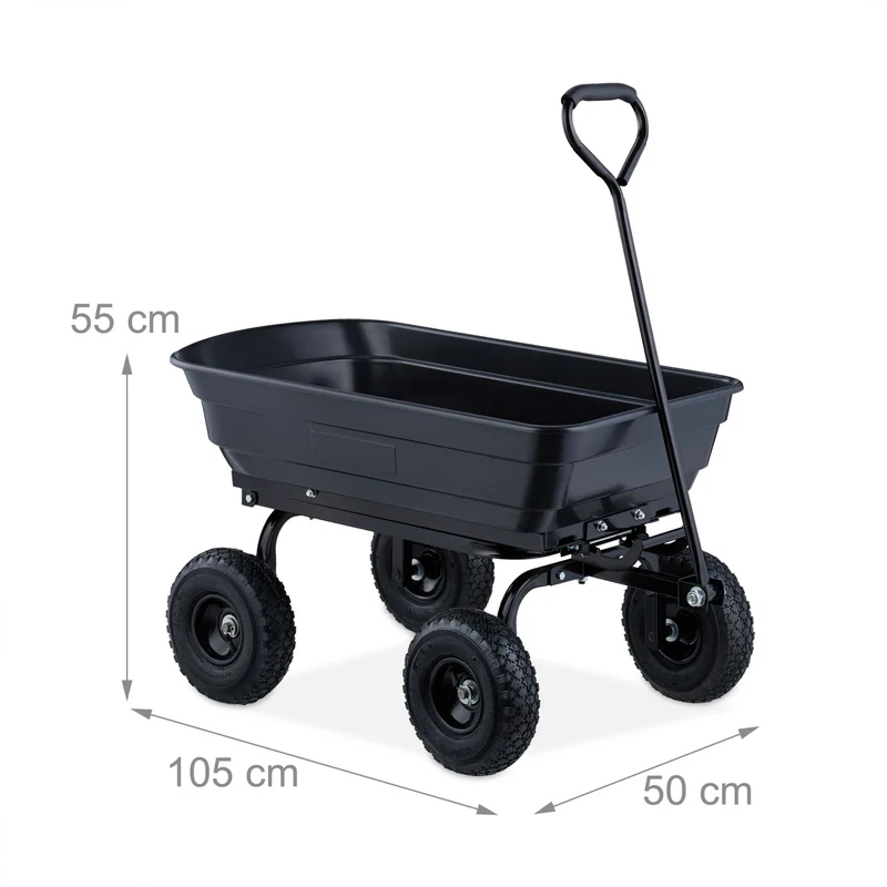 Chariot de jardin 4 roues 95 x 50 x 50 cm benne basculante empotage facile en plastique vert 13_0015050