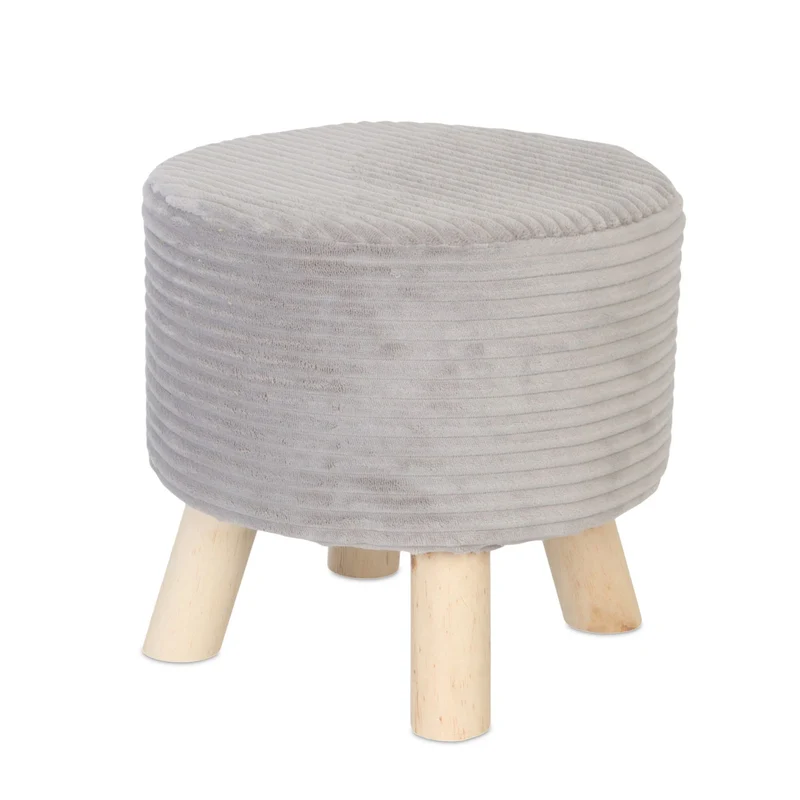 Tabouret d'appoint rond en velours côtelé confortable 30 x 30 cm style moderne salon en velours gris 13_0017695