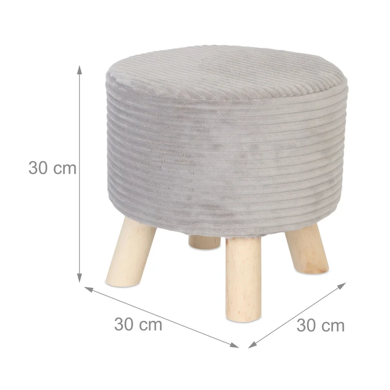 Tabouret d'appoint rond en velours côtelé confortable 30 x 30 cm style moderne salon en velours gris 13_0017695