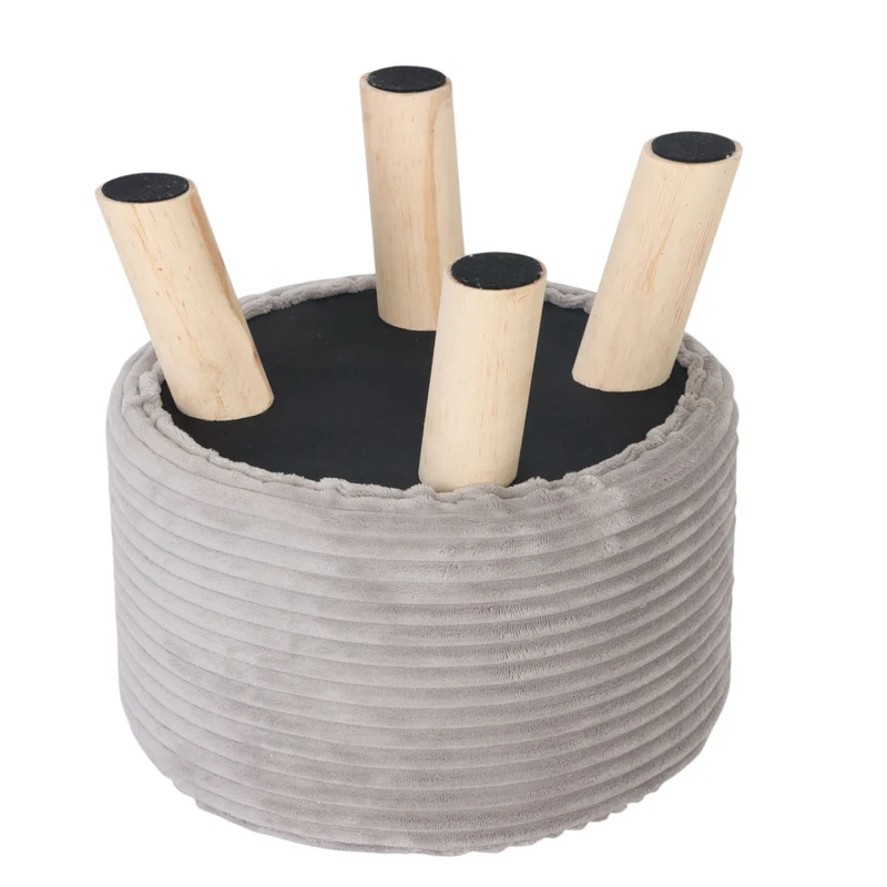 Tabouret d'appoint rond en velours côtelé confortable 30 x 30 cm style moderne salon en velours gris 13_0017695