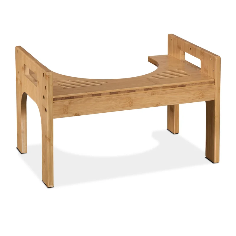 Tabouret de salle de bain ergonomique 35 x 30 x 20 cm pieds antidérapants en bambou naturel 13_0015150