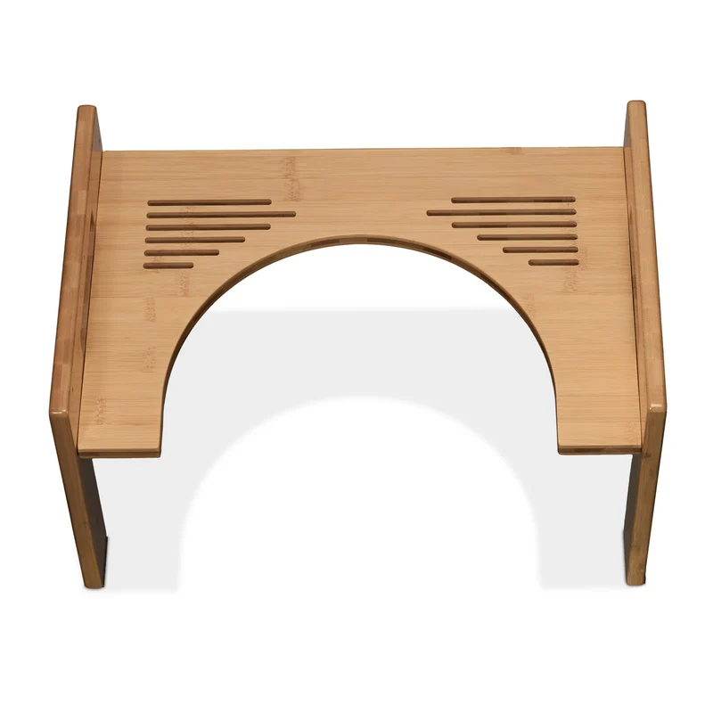 Tabouret de salle de bain ergonomique 35 x 30 x 20 cm pieds antidérapants en bambou naturel 13_0015150