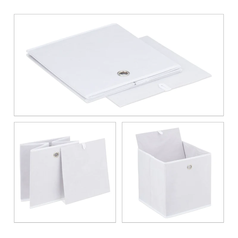 Lot de 4 boîtes de rangement carrées pratiques chambre salle de bain 30 x 30 x 30 cm en tissu blanc 13_0013904