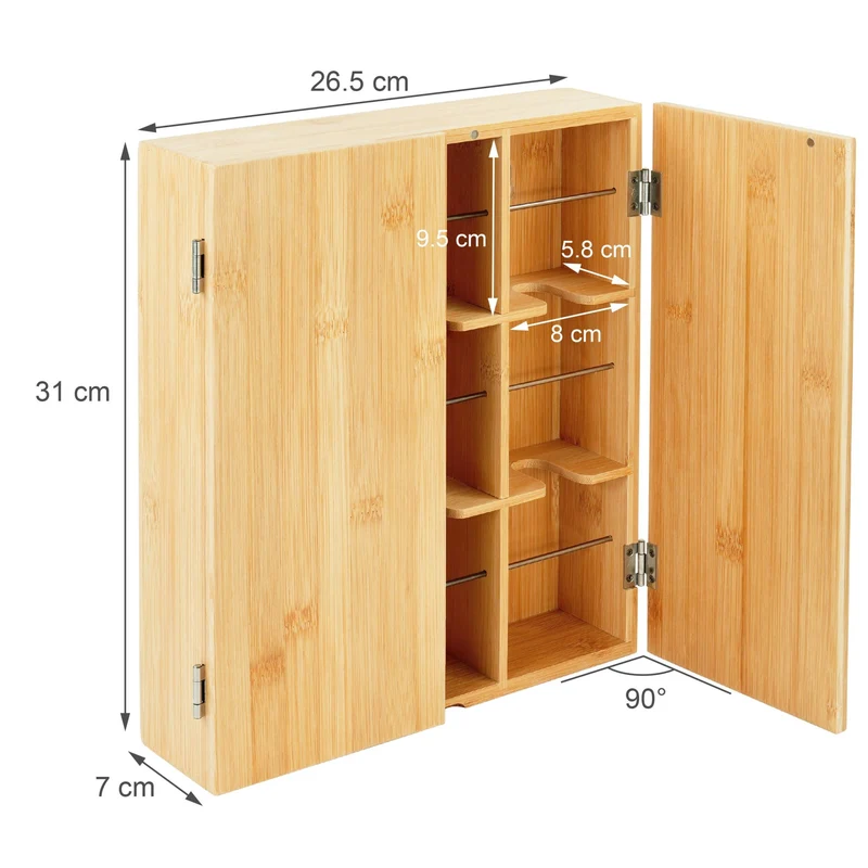 Boîte à thé élégante murale pour sachets rangement cuisine 30 x 20 x 10 cm en bambou naturel 13_0017662