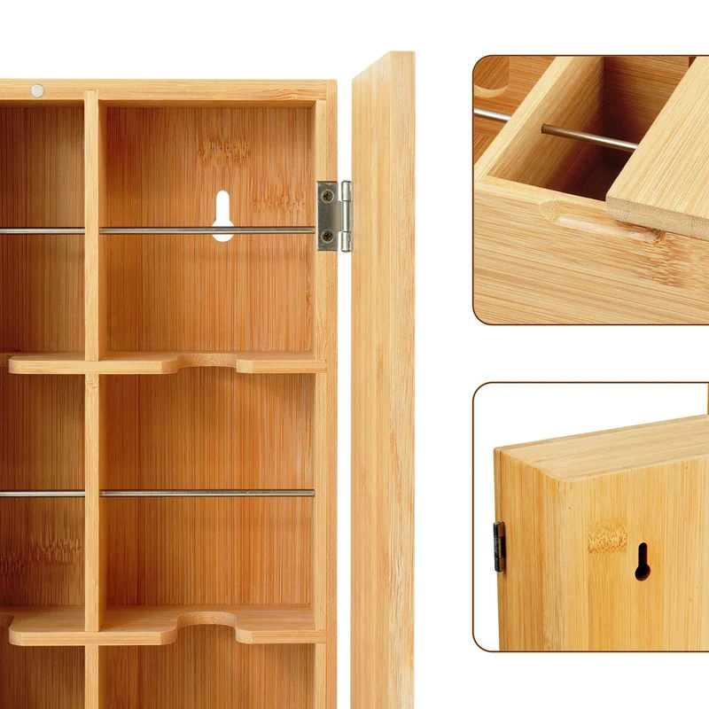 Boîte à thé élégante murale pour sachets rangement cuisine 30 x 20 x 10 cm en bambou naturel 13_0017662