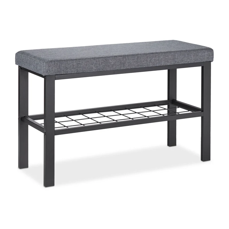 Banquette à chaussures moderne avec rangement pratique 90 x 40 x 45 cm en métal noir 13_0011071