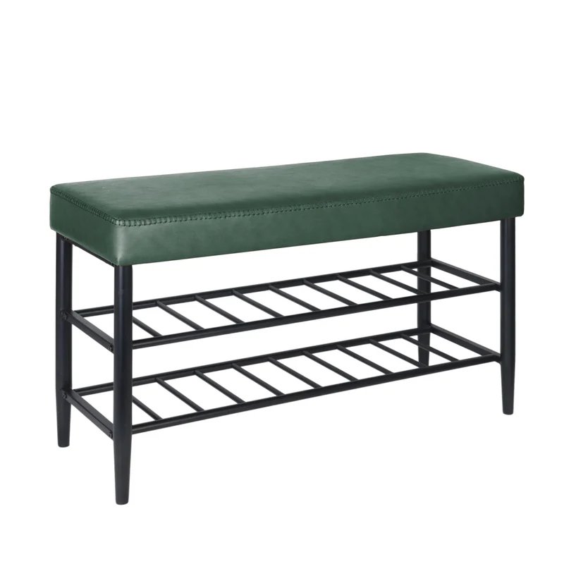 Banc à chaussures élégant avec 2 étagères pratique entrée 100 x 30 x 50 cm en fer noir 13_0017692