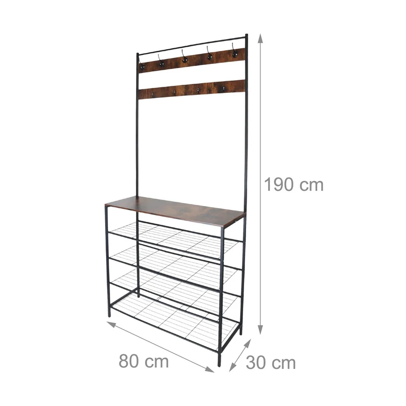 Portemanteau 2 en 1 avec étagère pour chaussures 90 x 40 x 180 cm pratique style industriel en métal noir 13_0017675